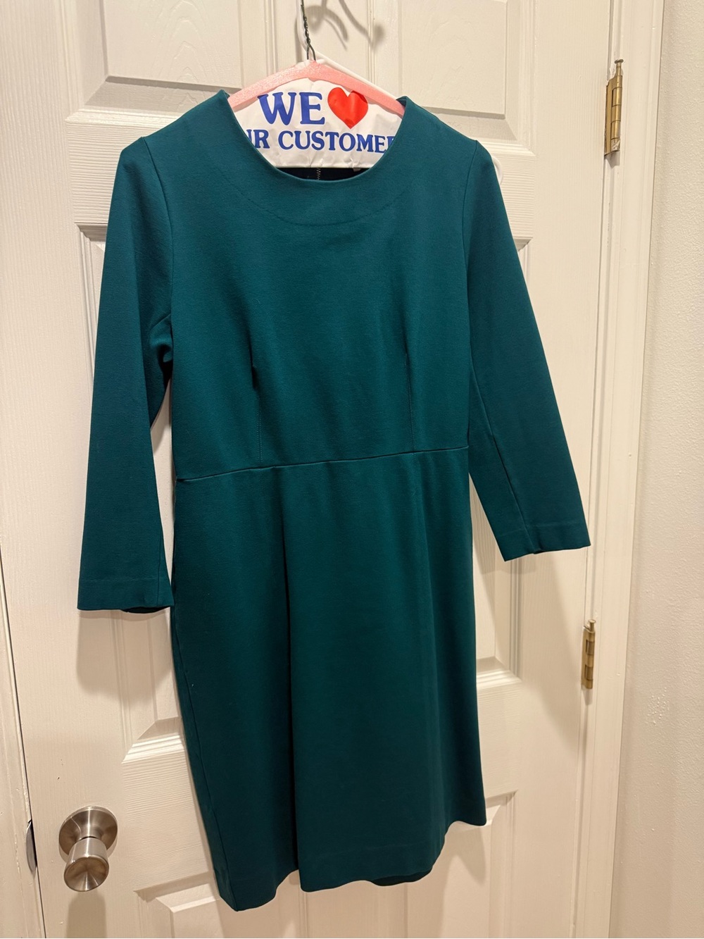 J. Crew Teal Green Three-Quarter Sleeve A-Line Dress